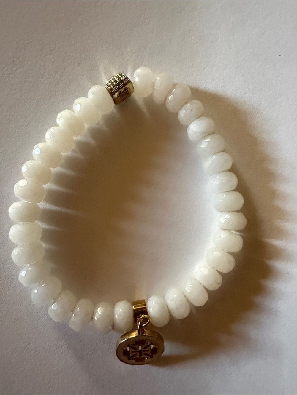 Rustic Cuff White Beaded Bracelet with Gold Charm like new